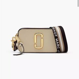 Marc Jacobs Cream Leather Snapshot Camera Crossbody with Striped Logo Strap